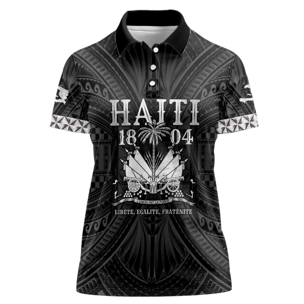 Haiti 1804 Women Polo Shirt Polynesian Silver Neg Maron