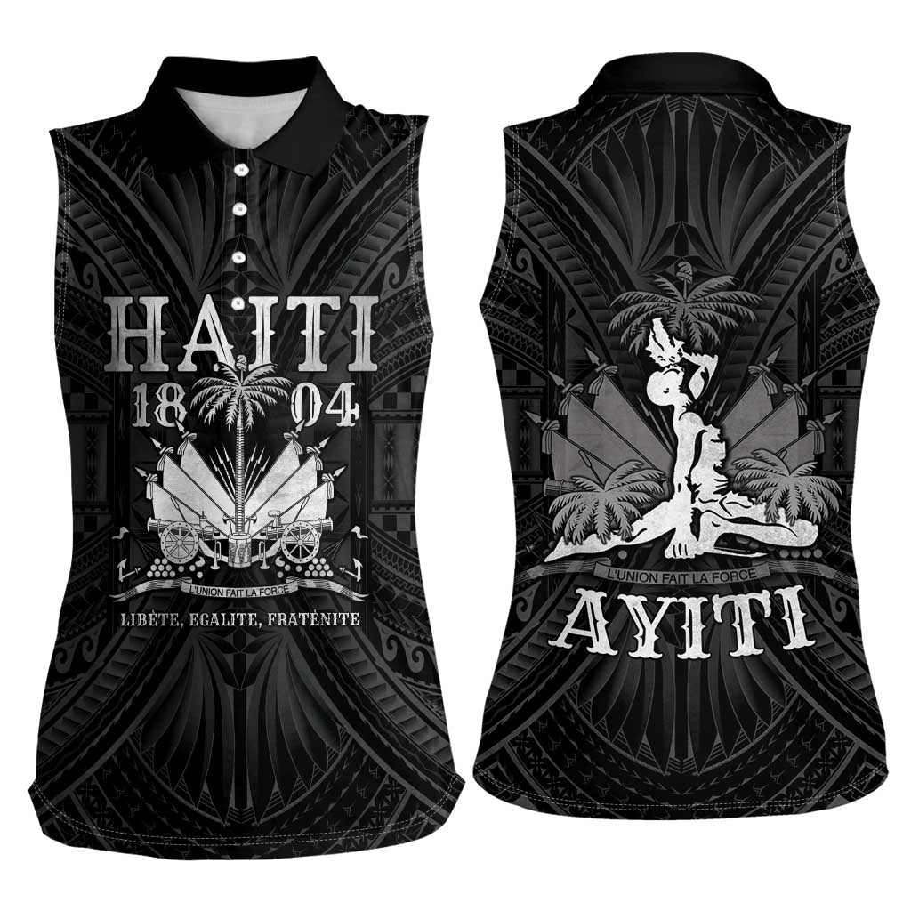 Haiti 1804 Women Sleeveless Polo Shirt Polynesian Silver Neg Maron