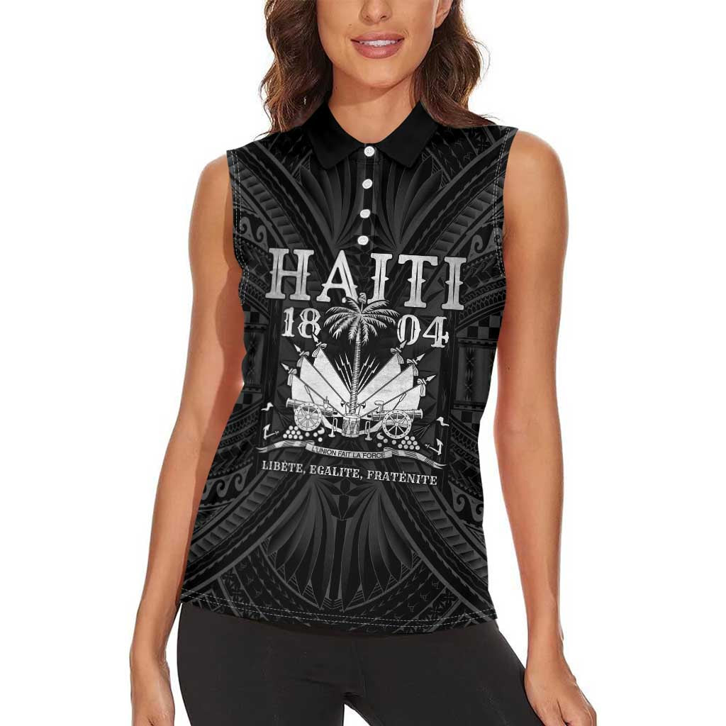 Haiti 1804 Women Sleeveless Polo Shirt Polynesian Silver Neg Maron