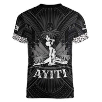 Haiti 1804 Women V-Neck T-Shirt Polynesian Silver Neg Maron