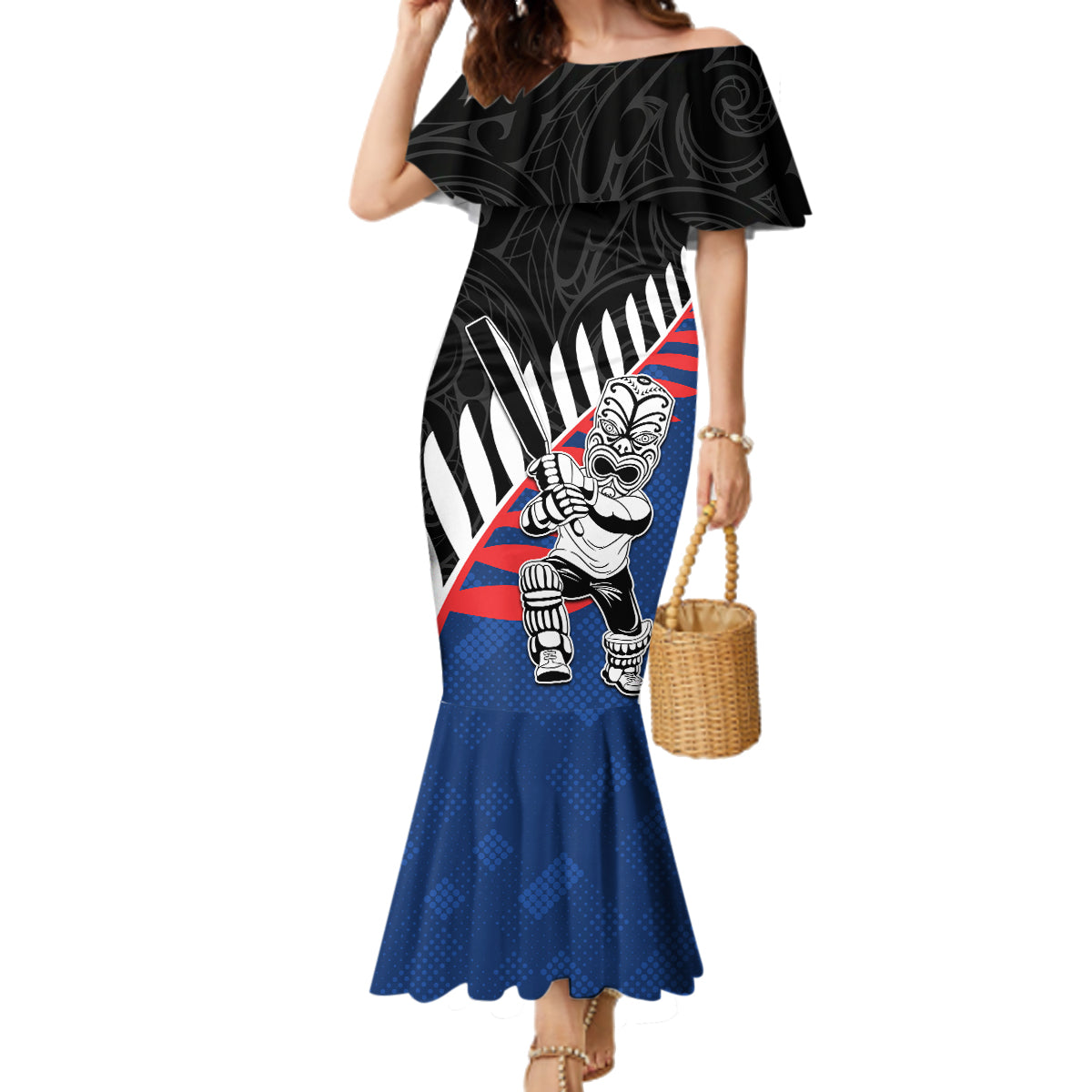 Custom New Zealand Auckland Cricket Family Matching Mermaid Dress and Hawaiian Shirt With Maori Pattern
