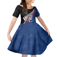 Custom New Zealand Auckland Cricket Family Matching Off Shoulder Maxi Dress and Hawaiian Shirt With Maori Pattern LT05 Daughter's Dress Blue - Polynesian Pride