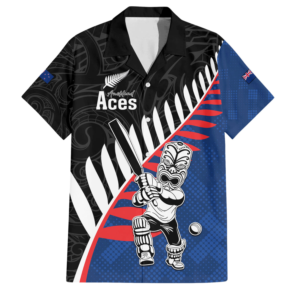 Custom New Zealand Auckland Cricket Family Matching Short Sleeve Bodycon Dress and Hawaiian Shirt With Maori Pattern LT05 Dad's Shirt - Short Sleeve Blue - Polynesian Pride