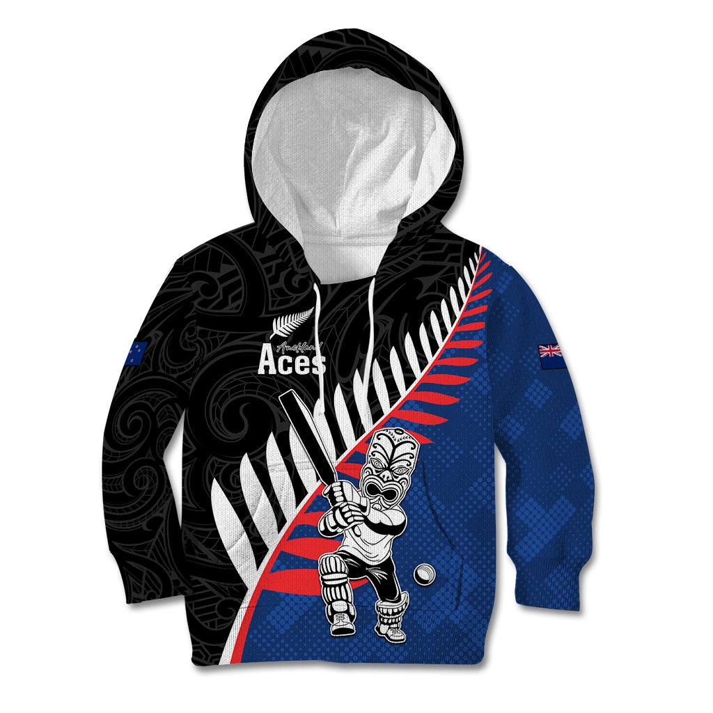 Custom New Zealand Auckland Cricket Kid Hoodie With Maori Pattern LT05 Hoodie Blue - Polynesian Pride
