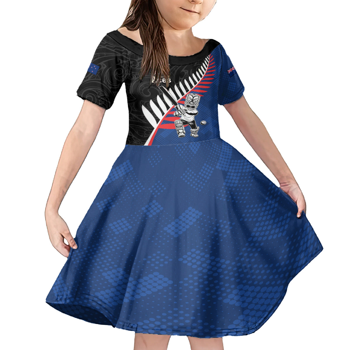Custom New Zealand Auckland Cricket Kid Short Sleeve Dress With Maori Pattern LT05 KID Blue - Polynesian Pride