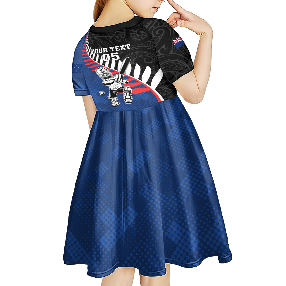 Custom New Zealand Auckland Cricket Kid Short Sleeve Dress With Maori Pattern LT05 - Polynesian Pride