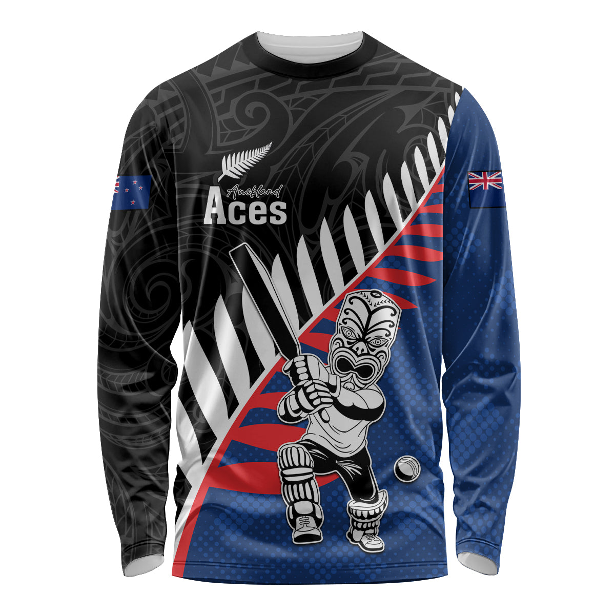 Custom New Zealand Auckland Cricket Long Sleeve Shirt With Maori Pattern LT05 Unisex Blue - Polynesian Pride