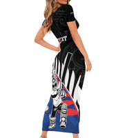 Custom New Zealand Auckland Cricket Short Sleeve Bodycon Dress With Maori Pattern LT05 - Polynesian Pride