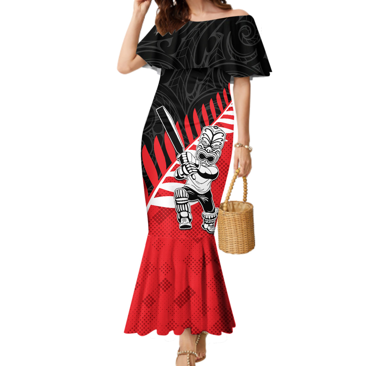 Custom New Zealand Canterbury Cricket Family Matching Mermaid Dress and Hawaiian Shirt With Maori Pattern