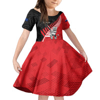 Custom New Zealand Canterbury Cricket Family Matching Off Shoulder Maxi Dress and Hawaiian Shirt With Maori Pattern LT05 Daughter's Dress Red - Polynesian Pride