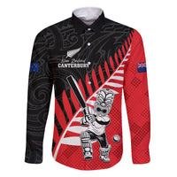 Custom New Zealand Canterbury Cricket Family Matching Summer Maxi Dress and Hawaiian Shirt With Maori Pattern LT05 Dad's Shirt - Long Sleeve Red - Polynesian Pride