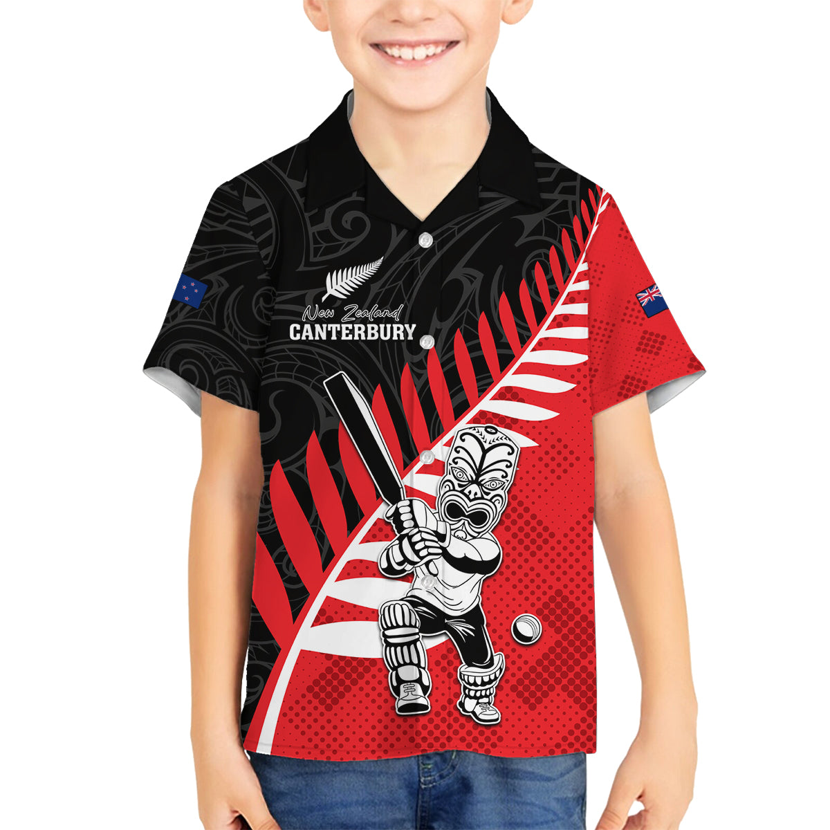 Custom New Zealand Canterbury Cricket Family Matching Summer Maxi Dress and Hawaiian Shirt With Maori Pattern LT05 Son's Shirt Red - Polynesian Pride