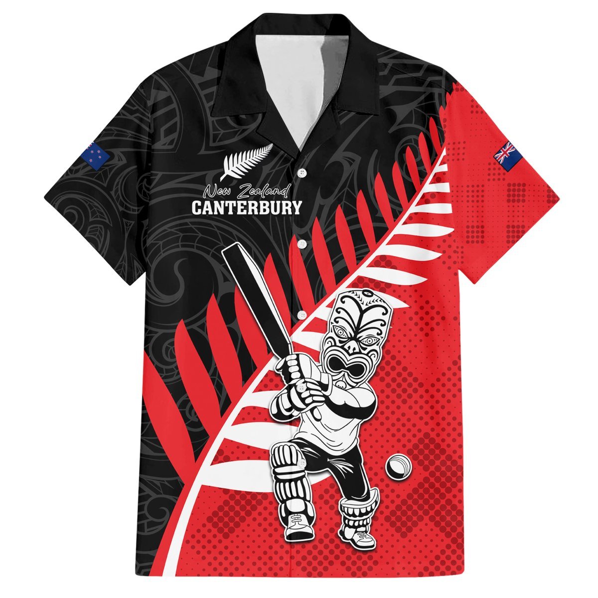 Custom New Zealand Canterbury Cricket Hawaiian Shirt With Maori Pattern LT05 Red - Polynesian Pride