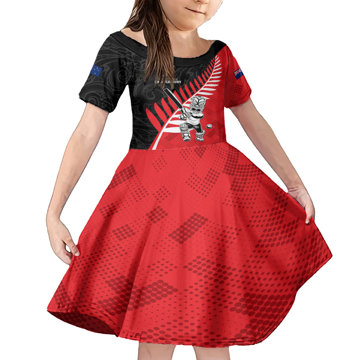 Custom New Zealand Canterbury Cricket Kid Short Sleeve Dress With Maori Pattern LT05 KID Red - Polynesian Pride