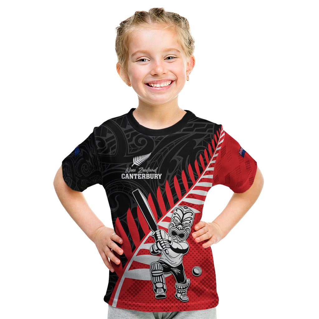 Custom New Zealand Canterbury Cricket Kid T Shirt With Maori Pattern LT05 Red - Polynesian Pride