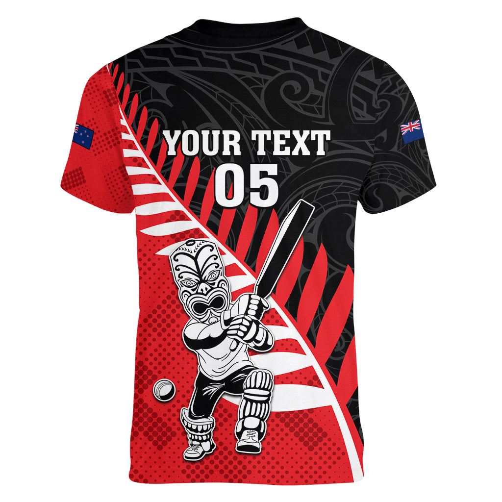 Custom New Zealand Canterbury Cricket Women V Neck T Shirt With Maori Pattern