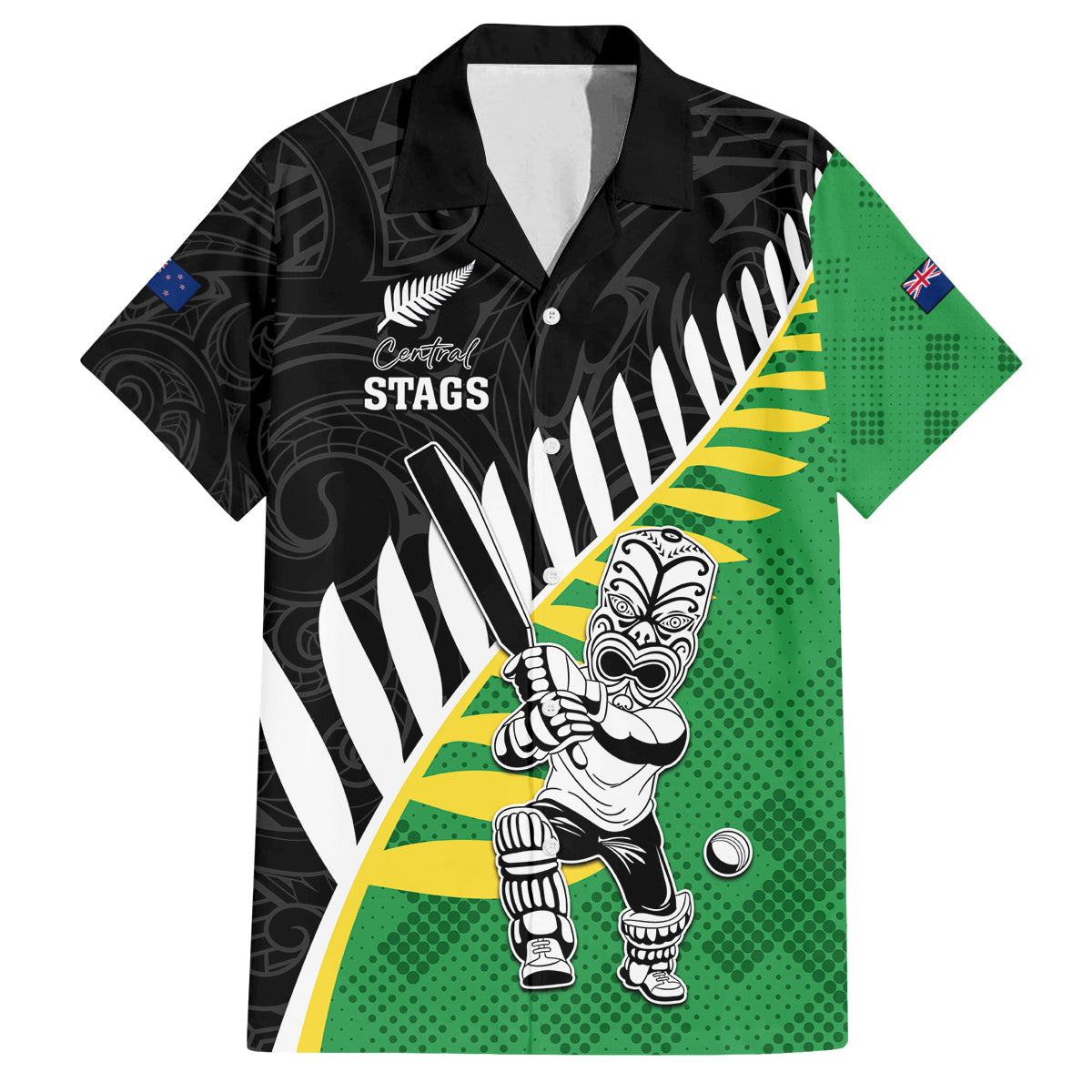Custom New Zealand Central Districts Cricket Family Matching Off Shoulder Maxi Dress and Hawaiian Shirt With Maori Pattern LT05 Dad's Shirt - Short Sleeve Green - Polynesian Pride
