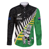 Custom New Zealand Central Districts Cricket Family Matching Off Shoulder Maxi Dress and Hawaiian Shirt With Maori Pattern LT05 Dad's Shirt - Long Sleeve Green - Polynesian Pride