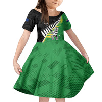 Custom New Zealand Central Districts Cricket Family Matching Off Shoulder Short Dress and Hawaiian Shirt With Maori Pattern LT05 Daughter's Dress Green - Polynesian Pride