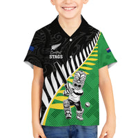 Custom New Zealand Central Districts Cricket Family Matching Off Shoulder Short Dress and Hawaiian Shirt With Maori Pattern LT05 Son's Shirt Green - Polynesian Pride