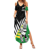 Custom New Zealand Central Districts Cricket Family Matching Summer Maxi Dress and Hawaiian Shirt With Maori Pattern