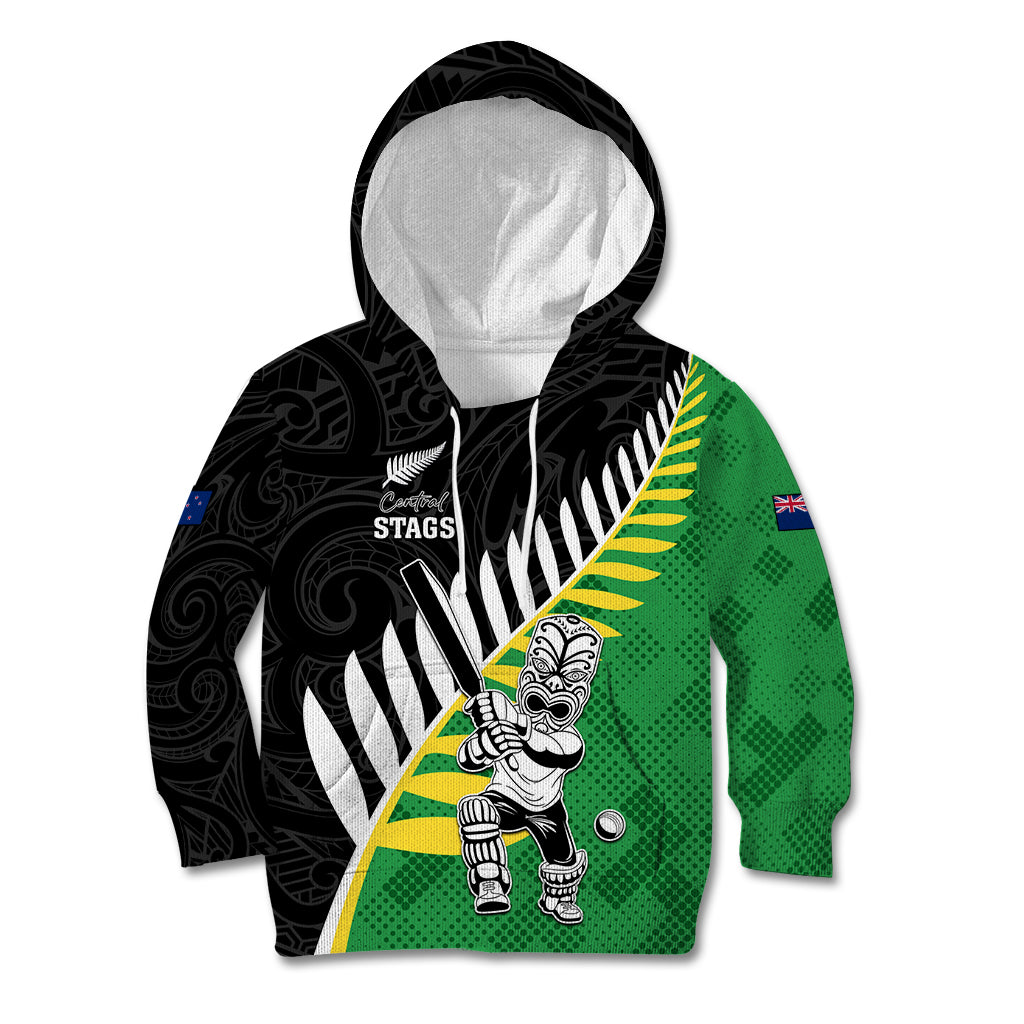 Custom New Zealand Central Districts Cricket Kid Hoodie With Maori Pattern LT05 Hoodie Green - Polynesian Pride