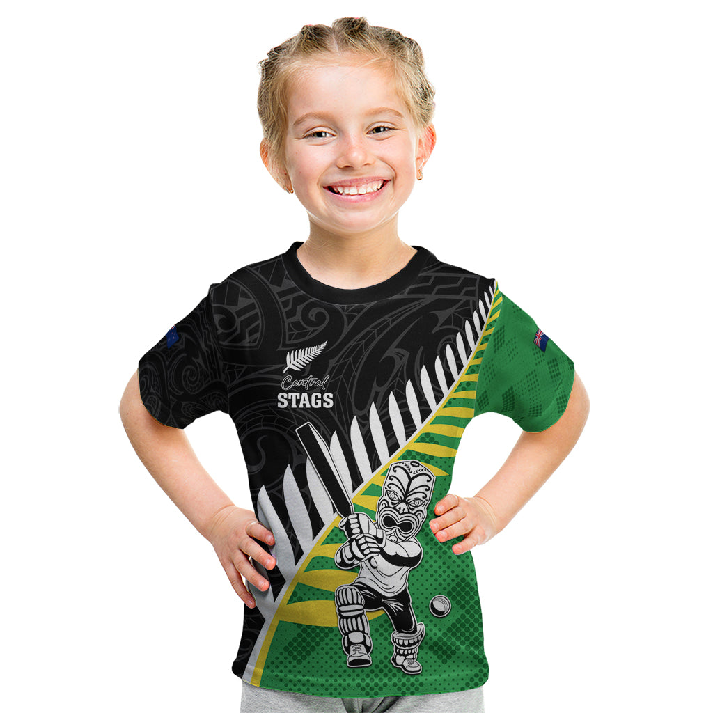 Custom New Zealand Central Districts Cricket Kid T Shirt With Maori Pattern LT05 Green - Polynesian Pride