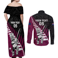 Custom New Zealand Northern Districts Cricket Couples Matching Off Shoulder Maxi Dress and Long Sleeve Button Shirt With Maori Pattern LT05 - Polynesian Pride