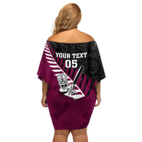 Custom New Zealand Northern Districts Cricket Family Matching Off Shoulder Short Dress and Hawaiian Shirt With Maori Pattern