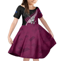 Custom New Zealand Northern Districts Cricket Family Matching Puletasi and Hawaiian Shirt With Maori Pattern LT05 Daughter's Dress Maroon - Polynesian Pride