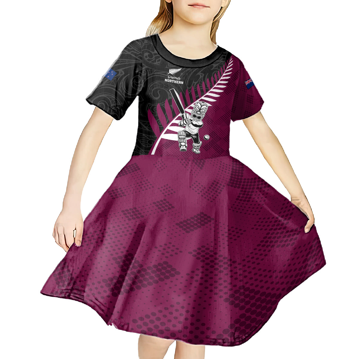 Custom New Zealand Northern Districts Cricket Kid Short Sleeve Dress With Maori Pattern LT05 - Polynesian Pride