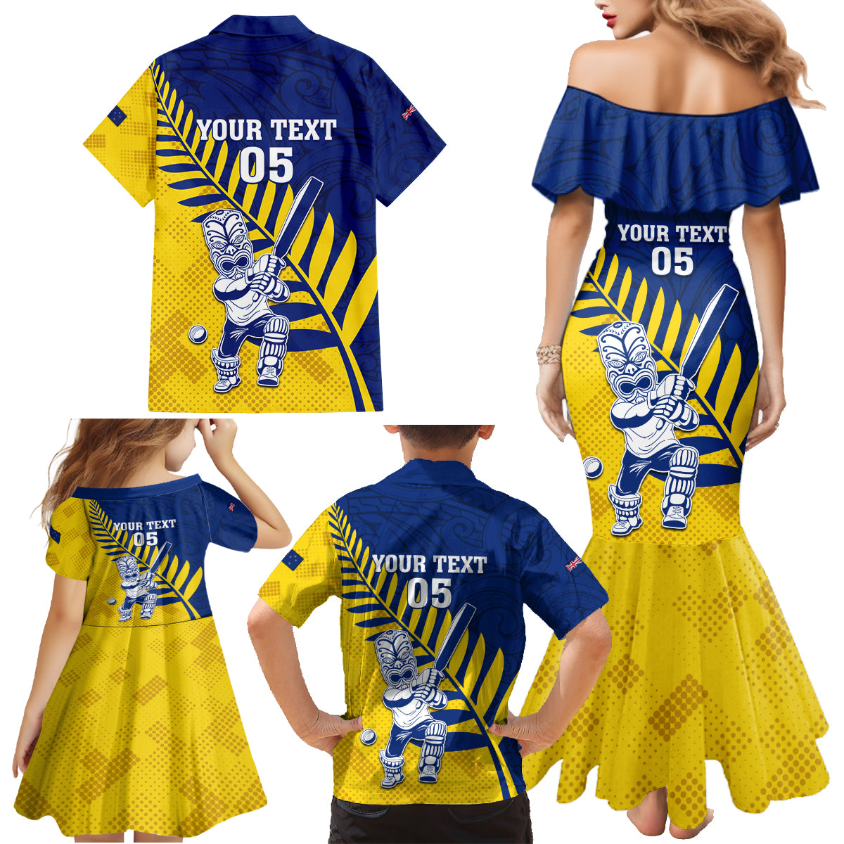 Custom New Zealand Otago Cricket Family Matching Mermaid Dress and Hawaiian Shirt With Maori Pattern