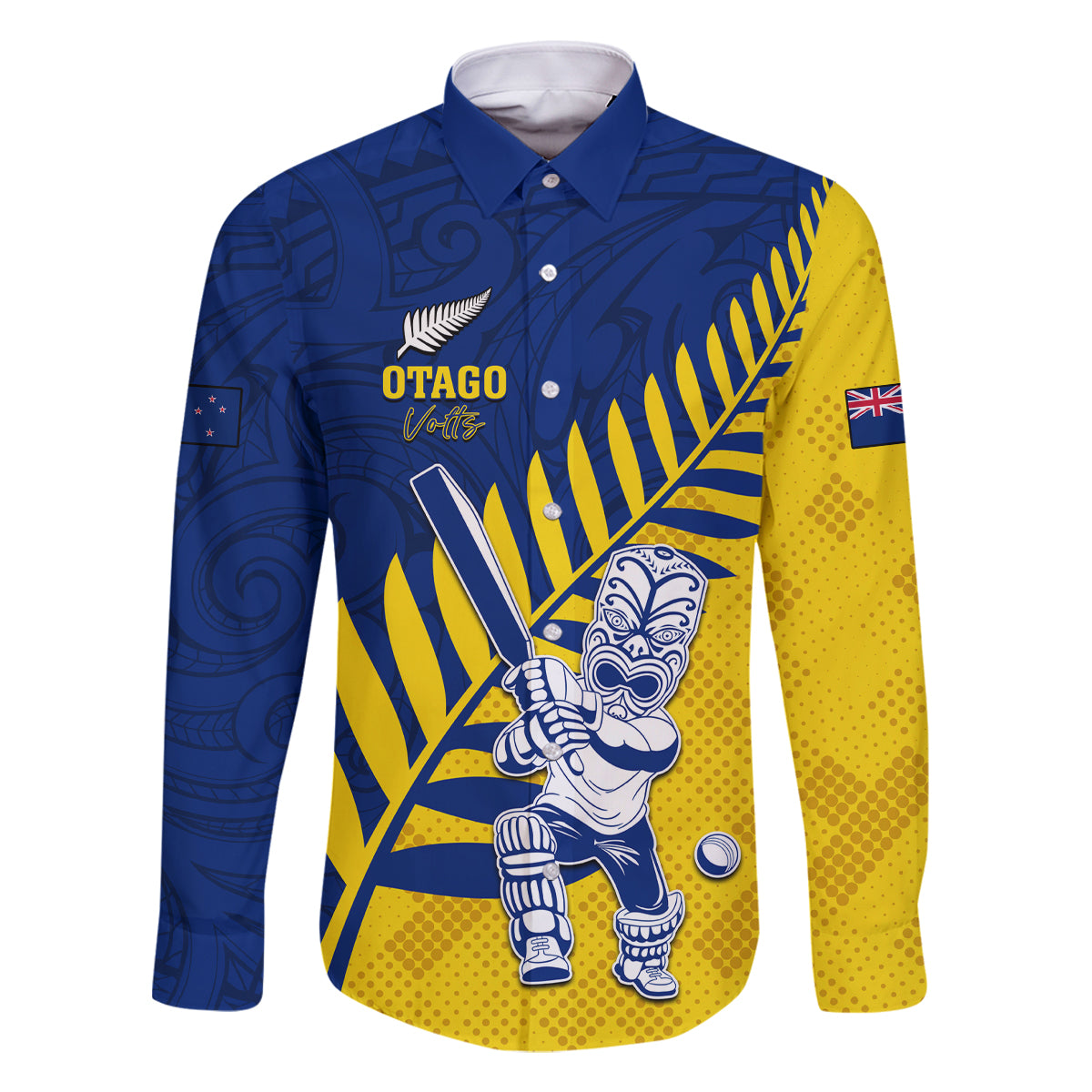 Custom New Zealand Otago Cricket Family Matching Off Shoulder Maxi Dress and Hawaiian Shirt With Maori Pattern LT05 Dad's Shirt - Long Sleeve Yellow - Polynesian Pride