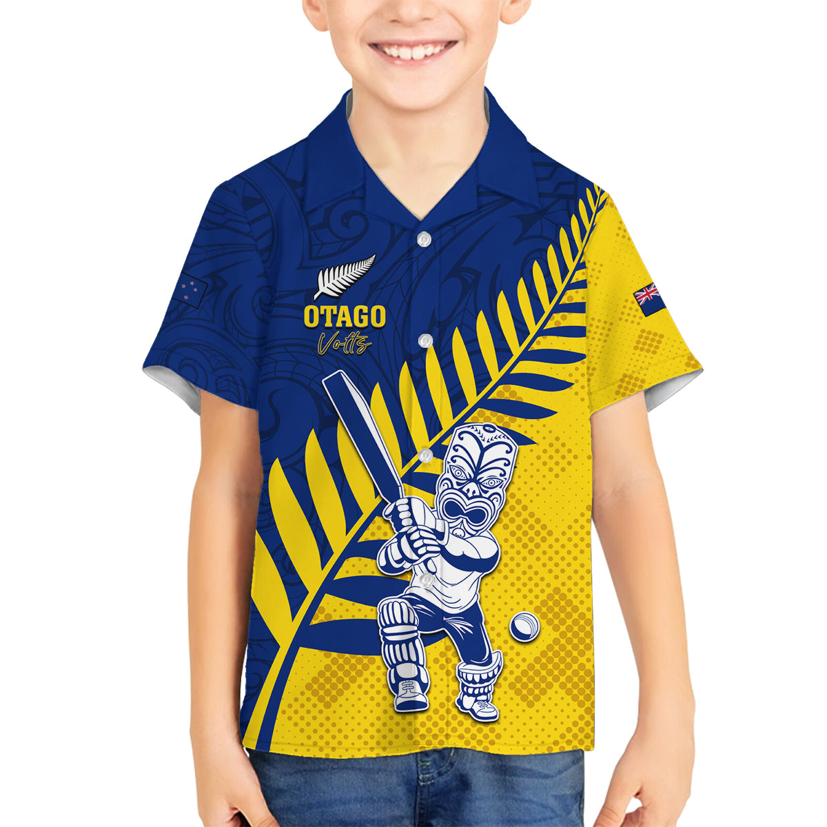 Custom New Zealand Otago Cricket Family Matching Off Shoulder Maxi Dress and Hawaiian Shirt With Maori Pattern LT05 Son's Shirt Yellow - Polynesian Pride