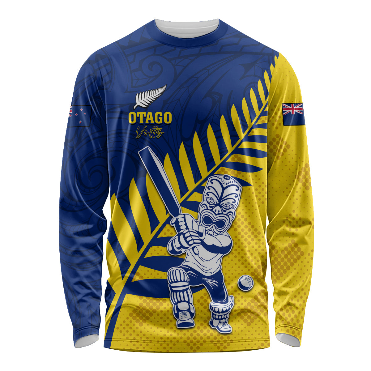 Custom New Zealand Otago Cricket Long Sleeve Shirt With Maori Pattern LT05 Unisex Yellow - Polynesian Pride