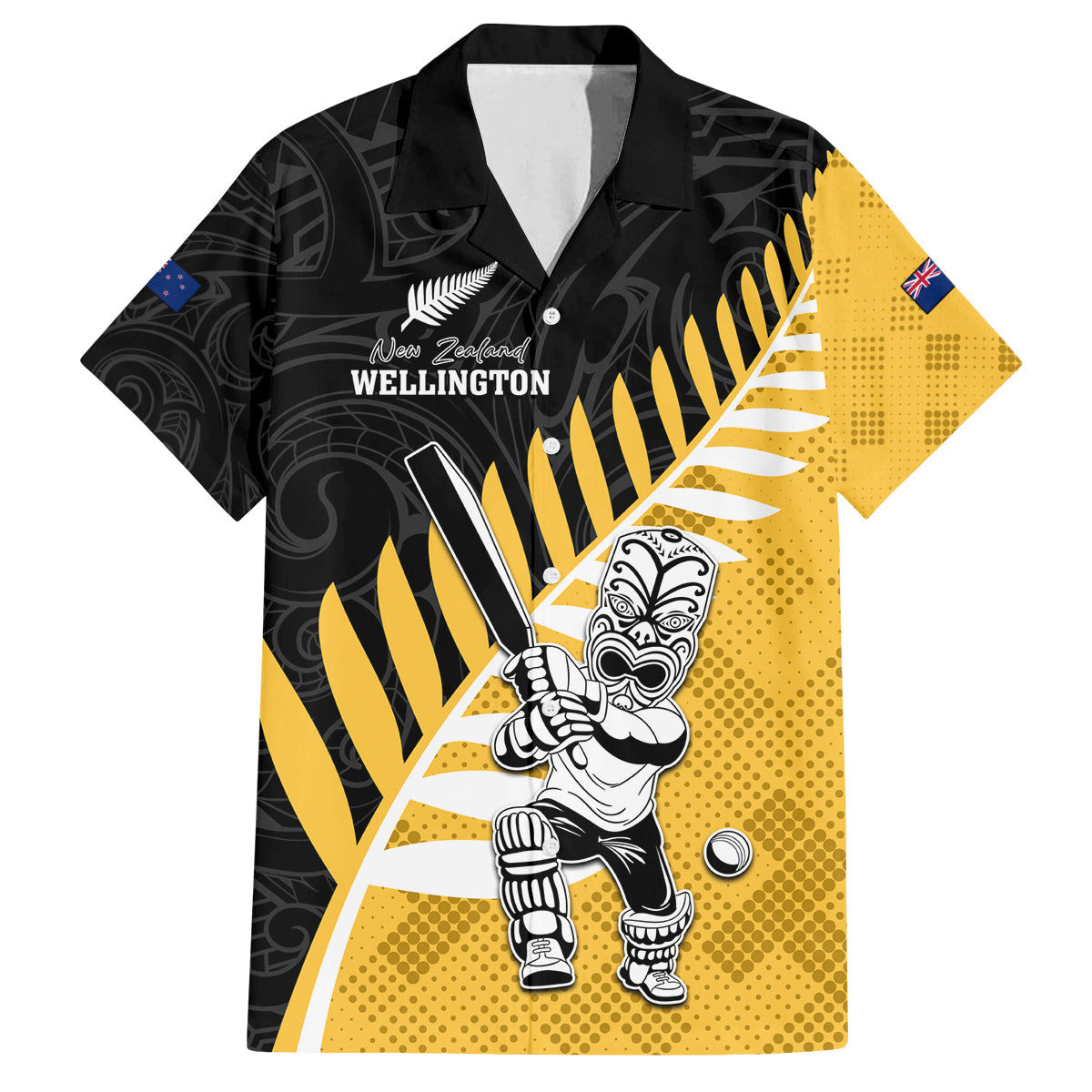 Custom New Zealand Wellington Cricket Family Matching Off Shoulder Maxi Dress and Hawaiian Shirt With Maori Pattern LT05 Dad's Shirt - Short Sleeve Yellow - Polynesian Pride