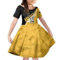 Custom New Zealand Wellington Cricket Kid Short Sleeve Dress With Maori Pattern LT05 KID Yellow - Polynesian Pride