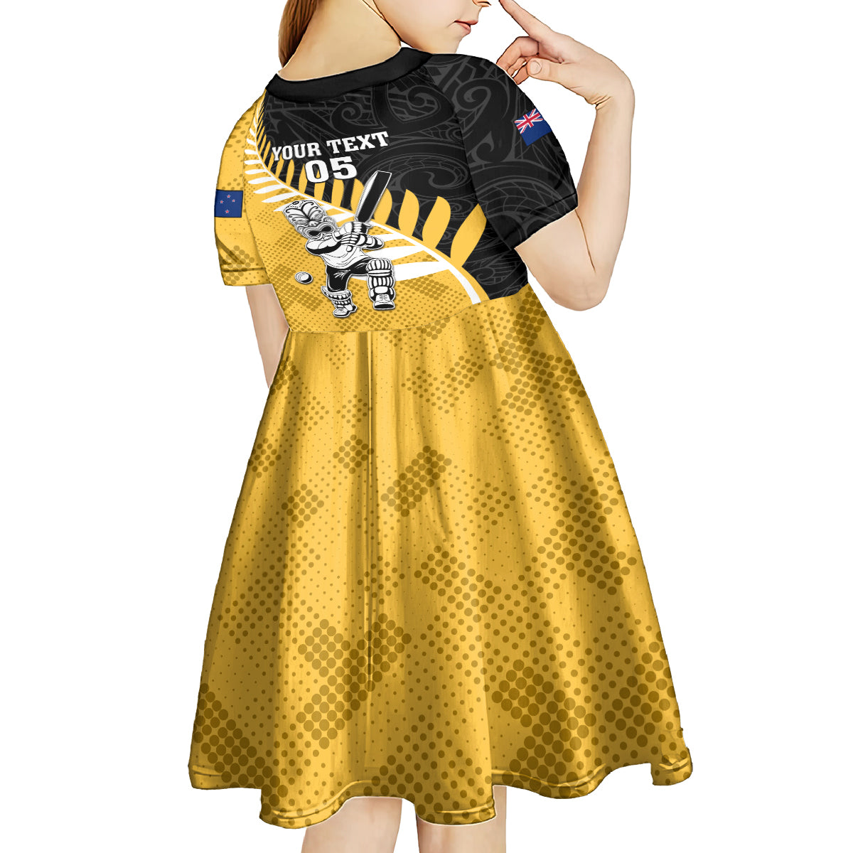 Custom New Zealand Wellington Cricket Kid Short Sleeve Dress With Maori Pattern LT05 - Polynesian Pride