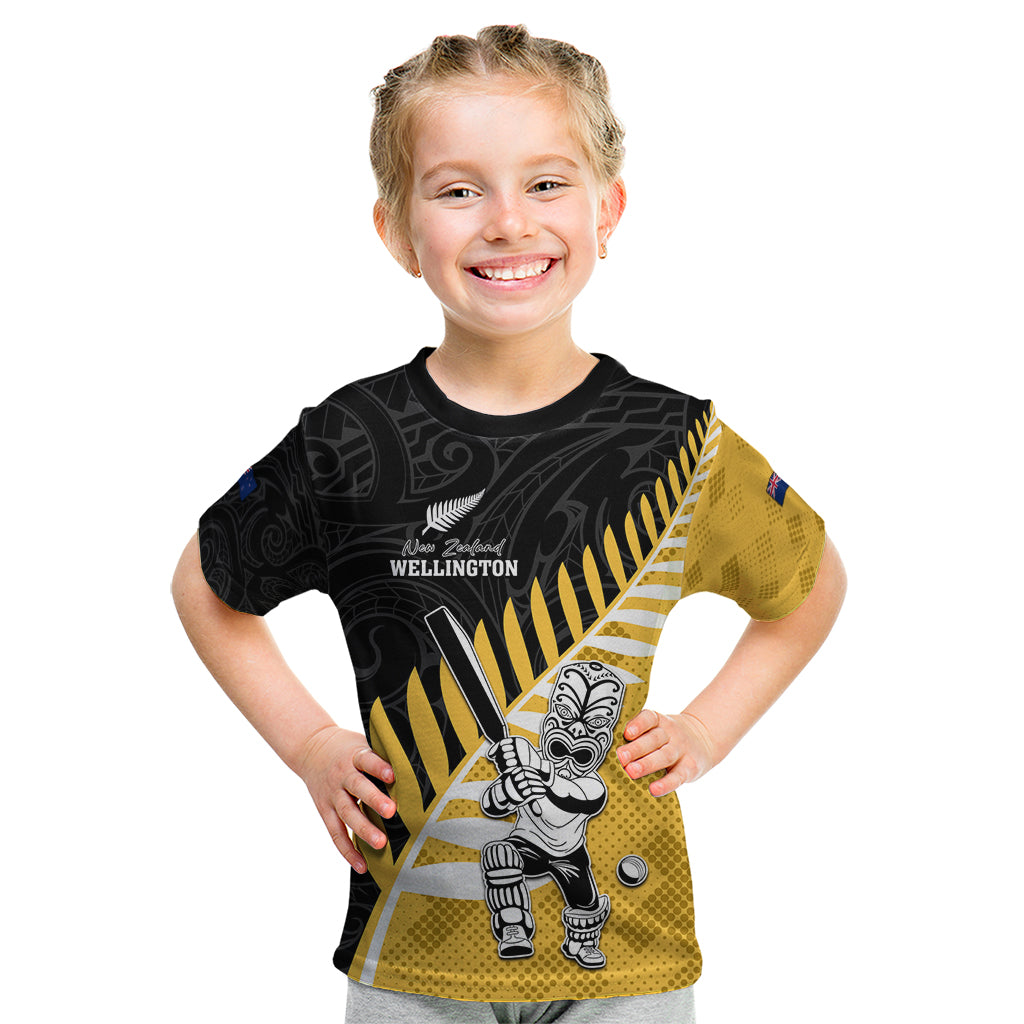Custom New Zealand Wellington Cricket Kid T Shirt With Maori Pattern LT05 Yellow - Polynesian Pride