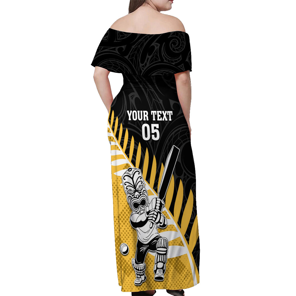 Custom New Zealand Wellington Cricket Off Shoulder Maxi Dress With Maori Pattern LT05 - Polynesian Pride