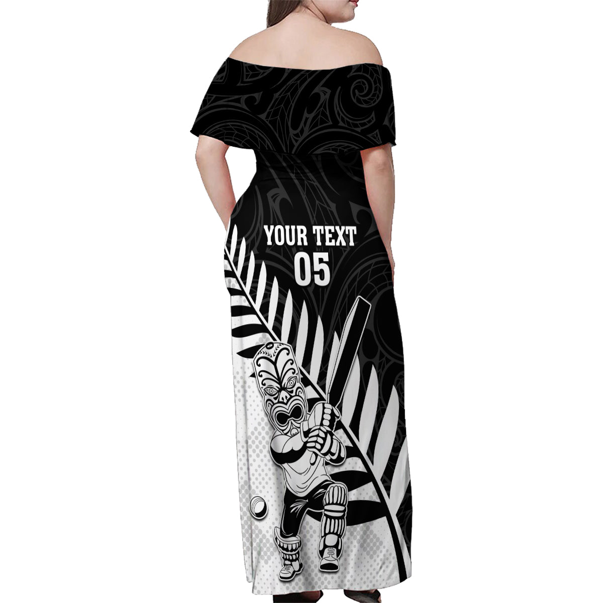 Custom New Zealand Cricket Family Matching Off Shoulder Maxi Dress and Hawaiian Shirt With Maori Pattern