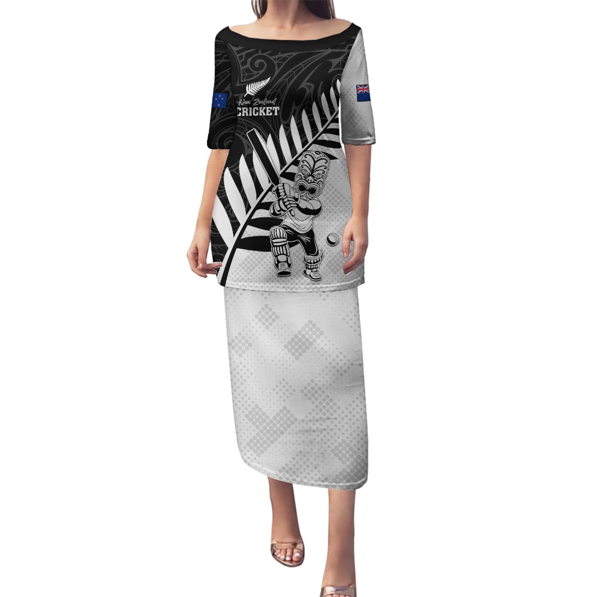 Custom New Zealand Cricket Family Matching Puletasi and Hawaiian Shirt With Maori Pattern