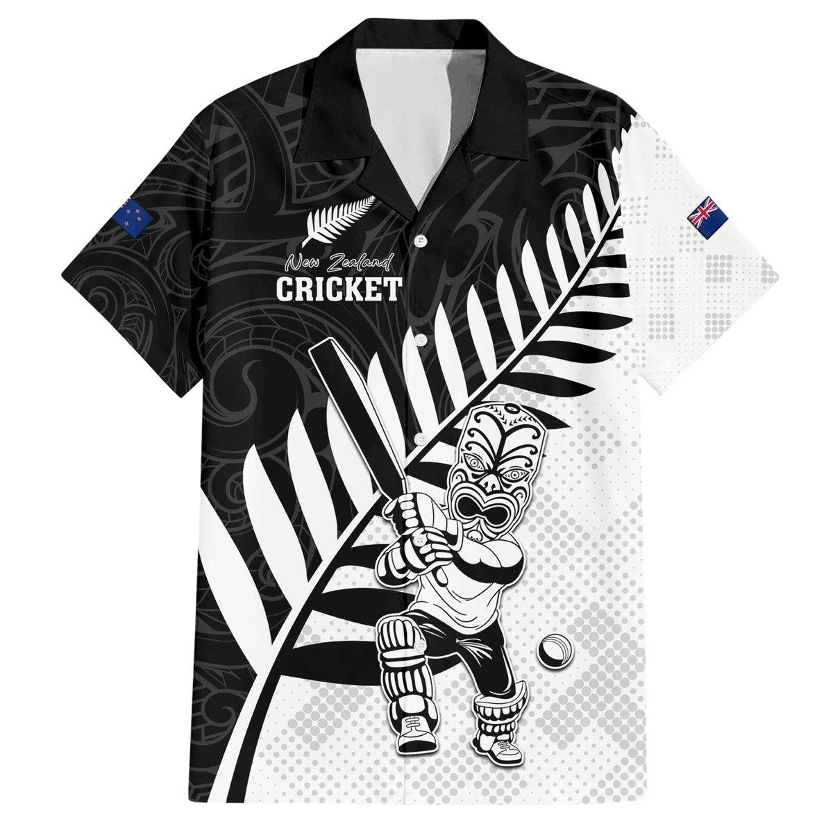 Custom New Zealand Cricket Family Matching Short Sleeve Bodycon Dress and Hawaiian Shirt With Maori Pattern LT05 Dad's Shirt - Short Sleeve Black - Polynesian Pride