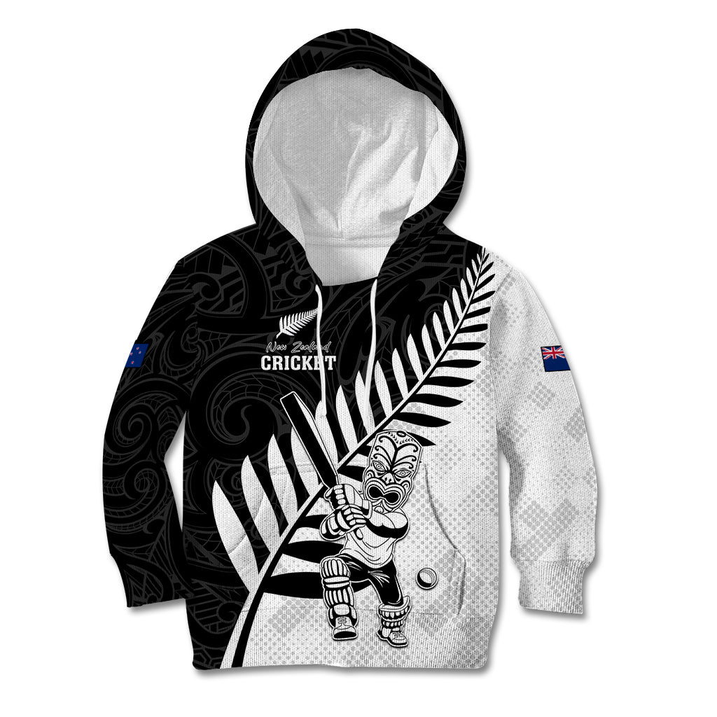 Custom New Zealand Cricket Kid Hoodie With Maori Pattern LT05 Hoodie Black - Polynesian Pride