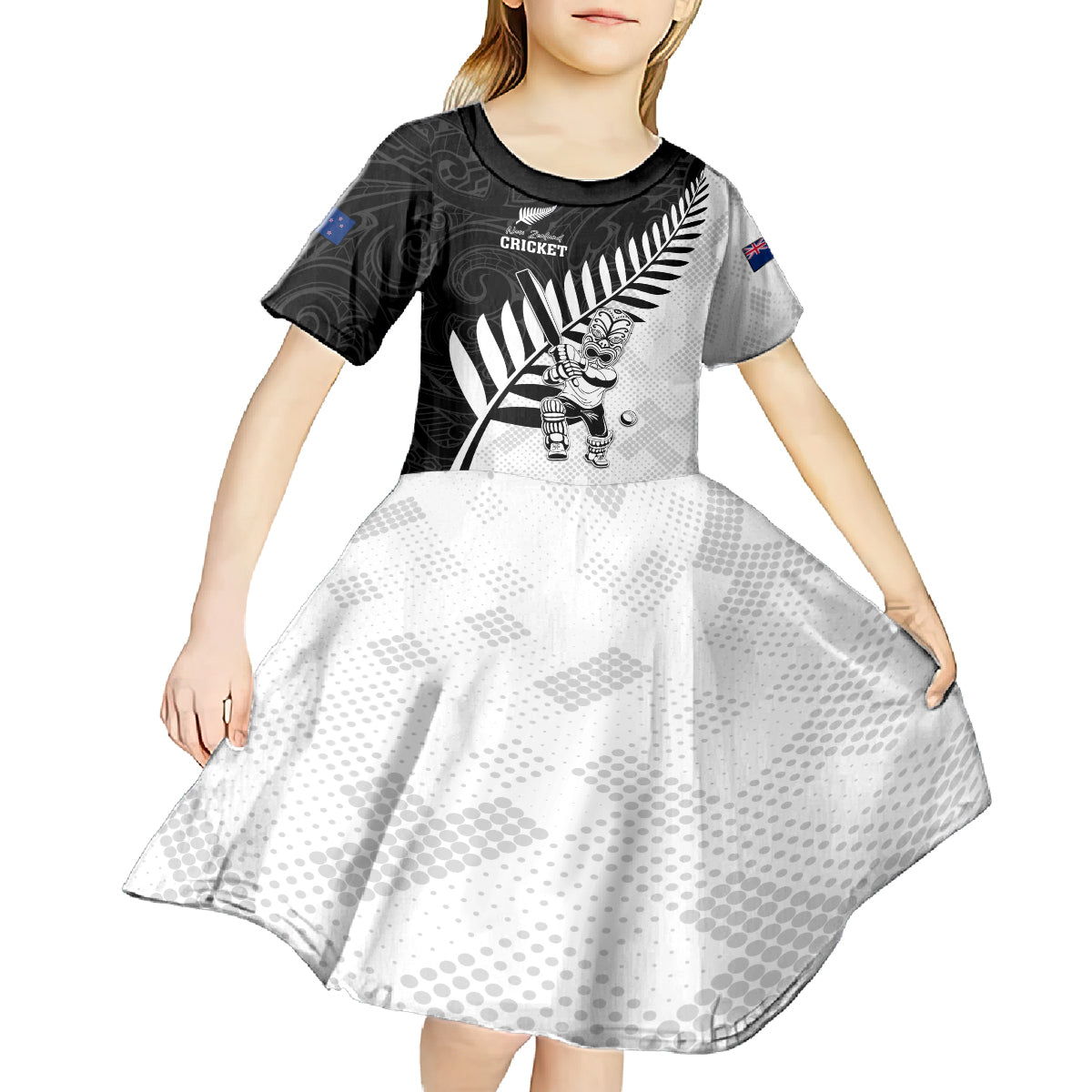 Custom New Zealand Cricket Kid Short Sleeve Dress With Maori Pattern LT05 - Polynesian Pride