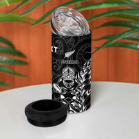 New Zealand And England Rugby Custom 4 in 1 Can Cooler Tumbler Maori Tiki With Red Rose Together