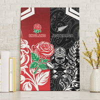 New Zealand And England Rugby Canvas Wall Art Maori Tiki With Red Rose Together