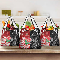New Zealand And England Rugby Grocery Bag Maori Tiki With Red Rose Together