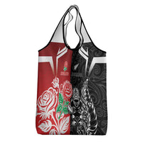New Zealand And England Rugby Grocery Bag Maori Tiki With Red Rose Together
