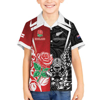 New Zealand And England Rugby Custom Kid Hawaiian Shirt Maori Tiki With Red Rose Together